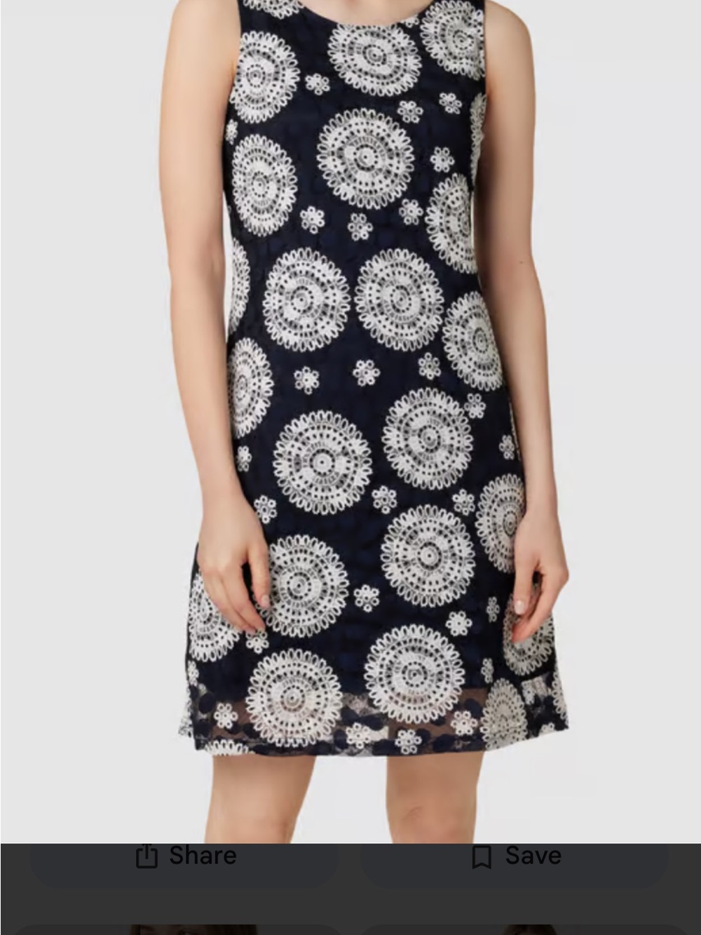 Sleeveless Black Midi Dress with White Lace Medallion Pattern